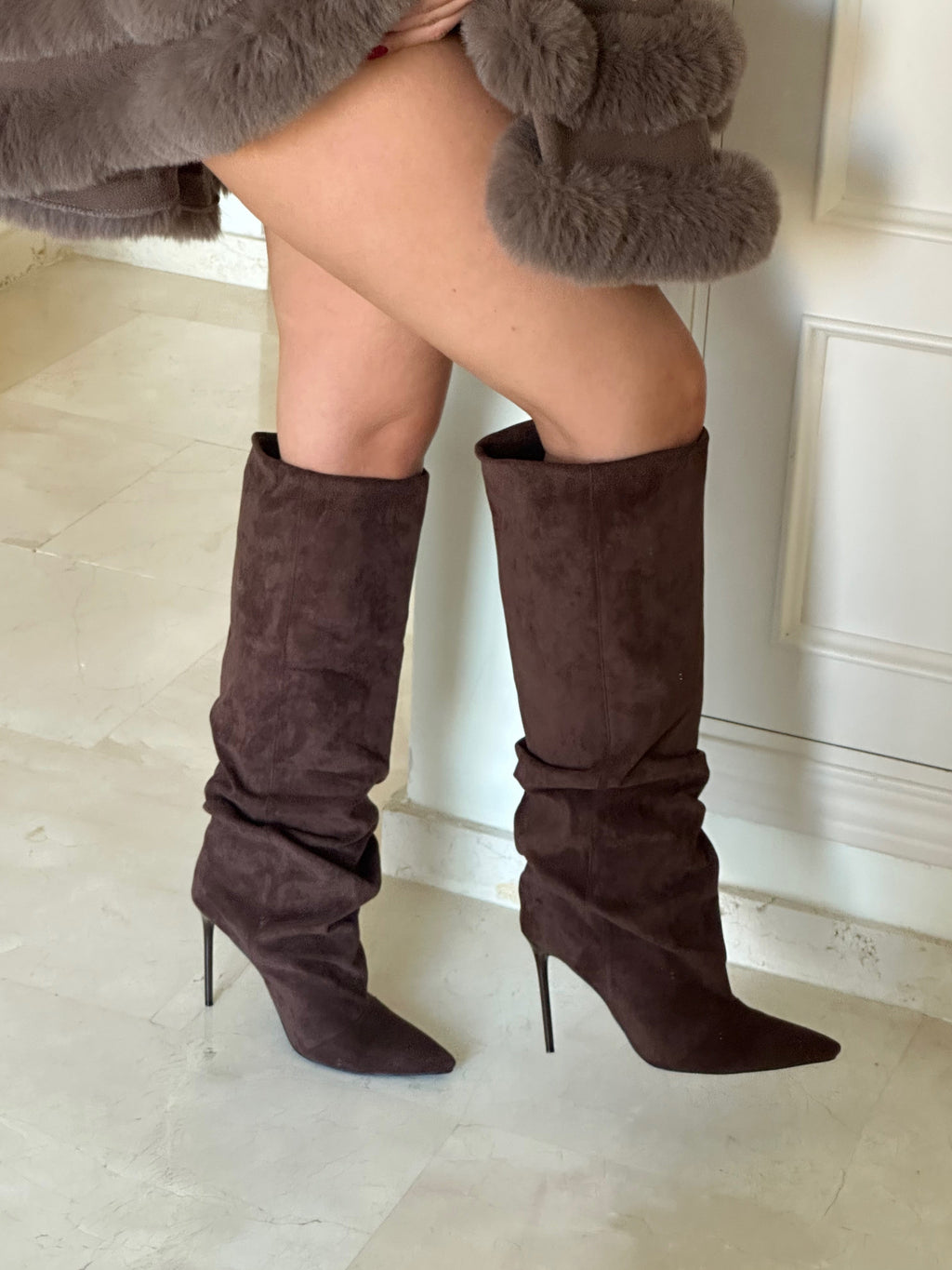 ‘BOSTON‘ suede knee high boots - Chocolate