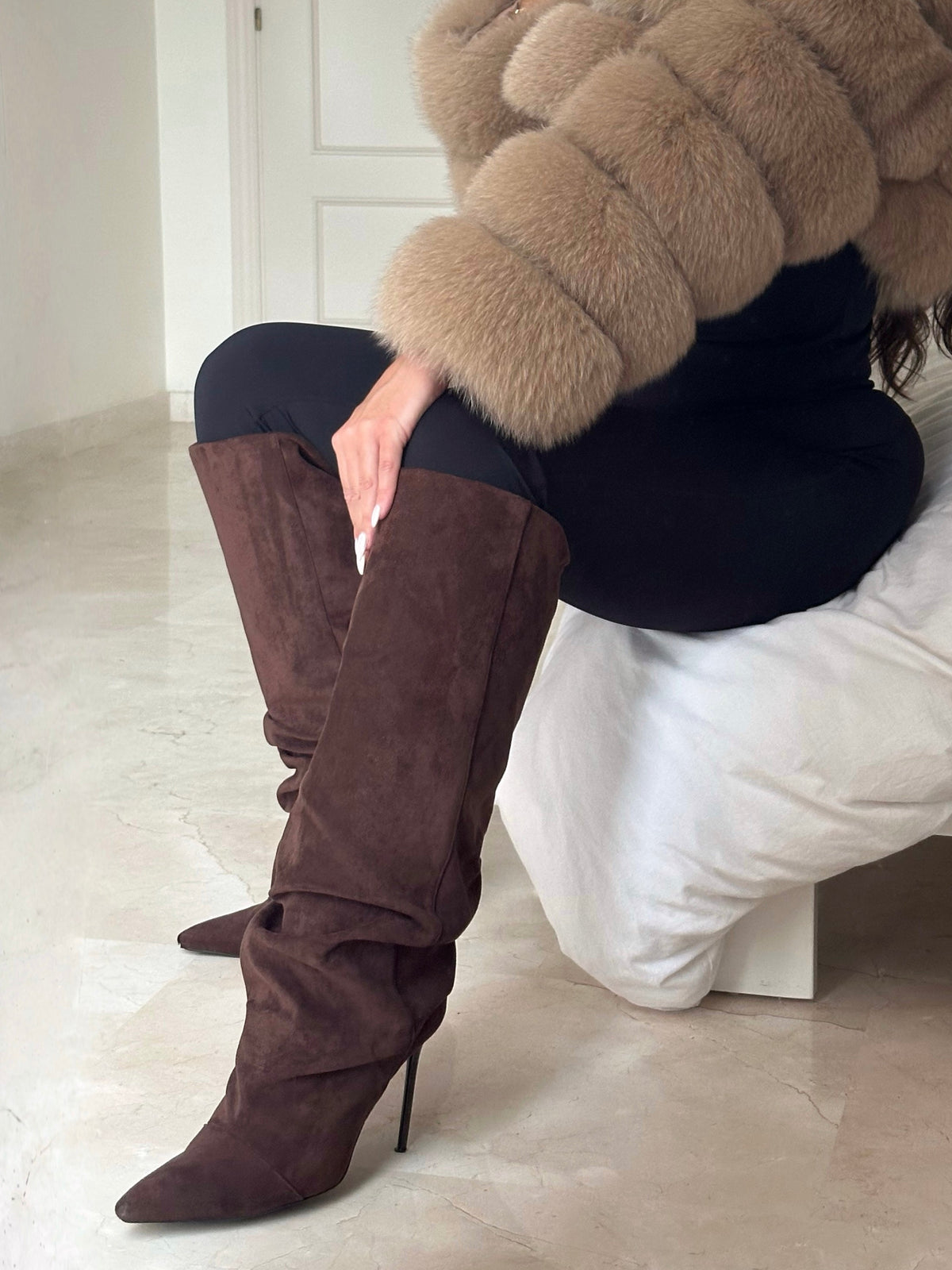 ‘BOSTON‘ suede knee high boots - Chocolate