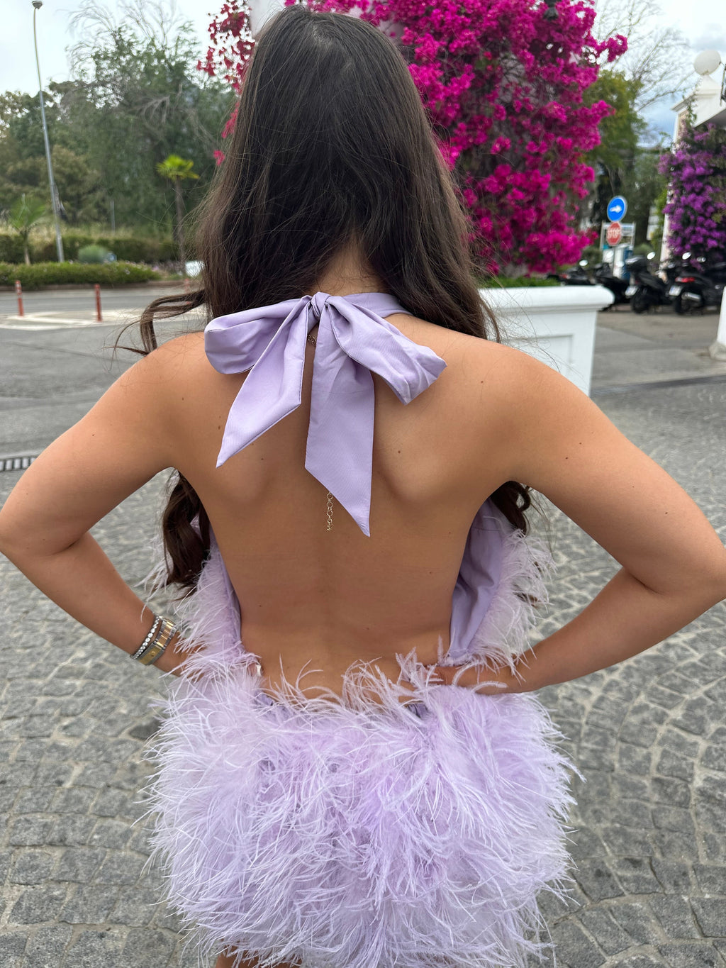 ‘KIM’ Backless Ostrich Feather Dress