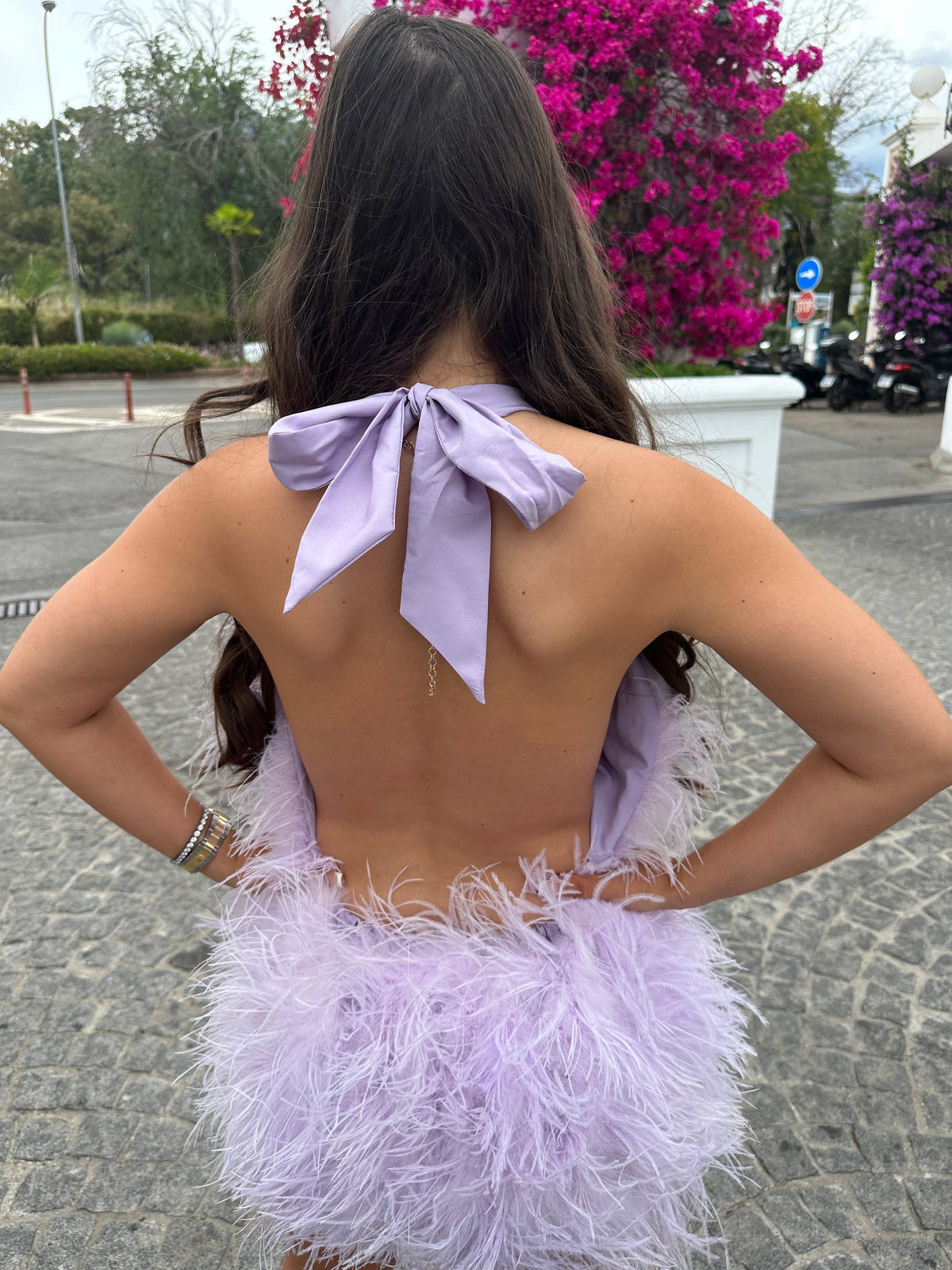 ‘KIM’ Backless Ostrich Feather Dress