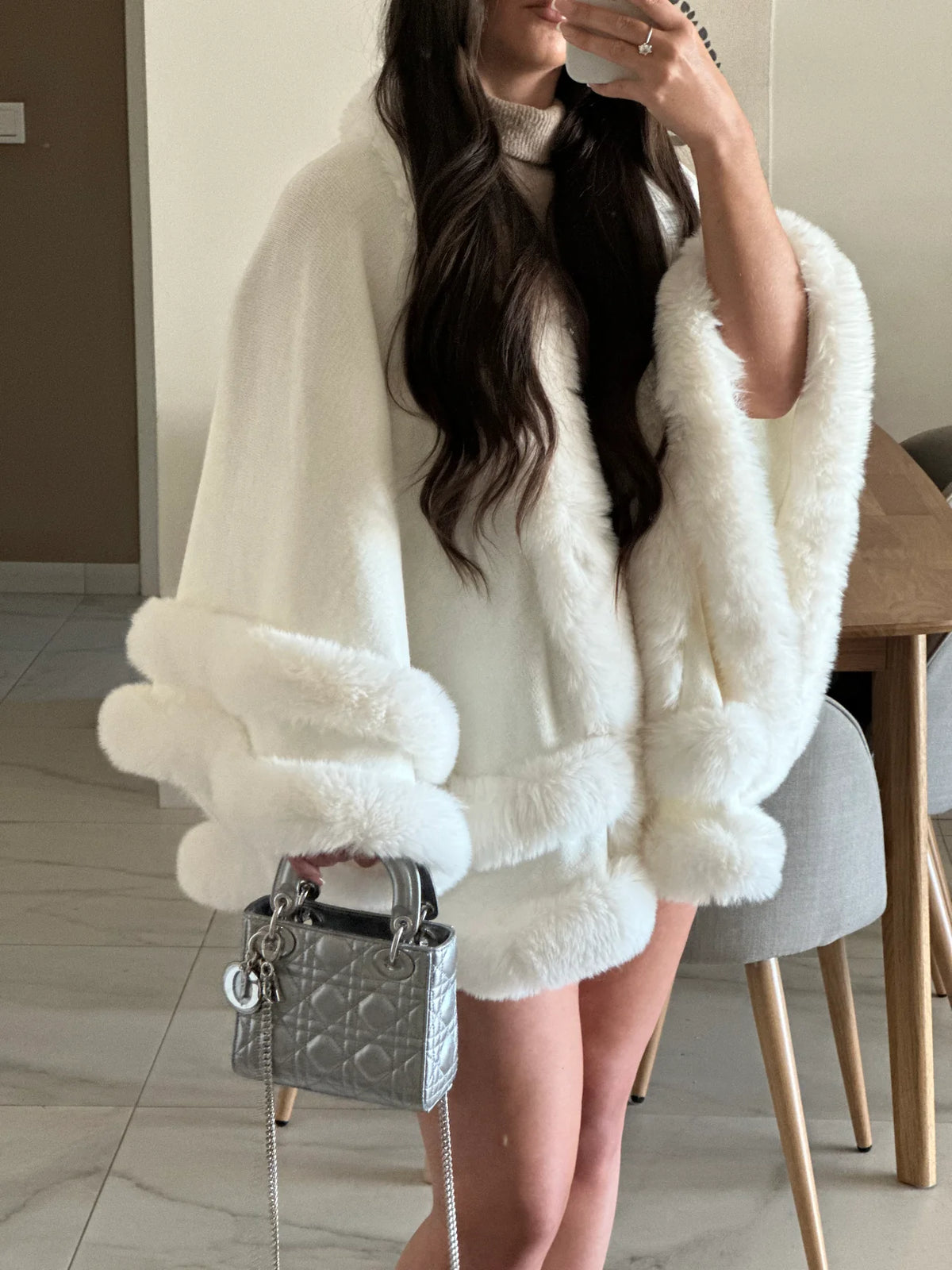 VIP Faux Fur Cape White